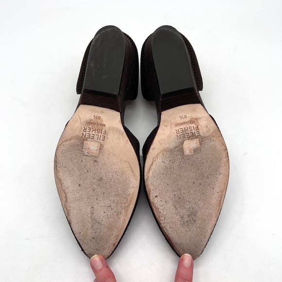 EILEEN FISHER Hallo Knit D'Orsay Pumps Womens 8.5 Brown Stacked Block Heel - Picture 8 of 11